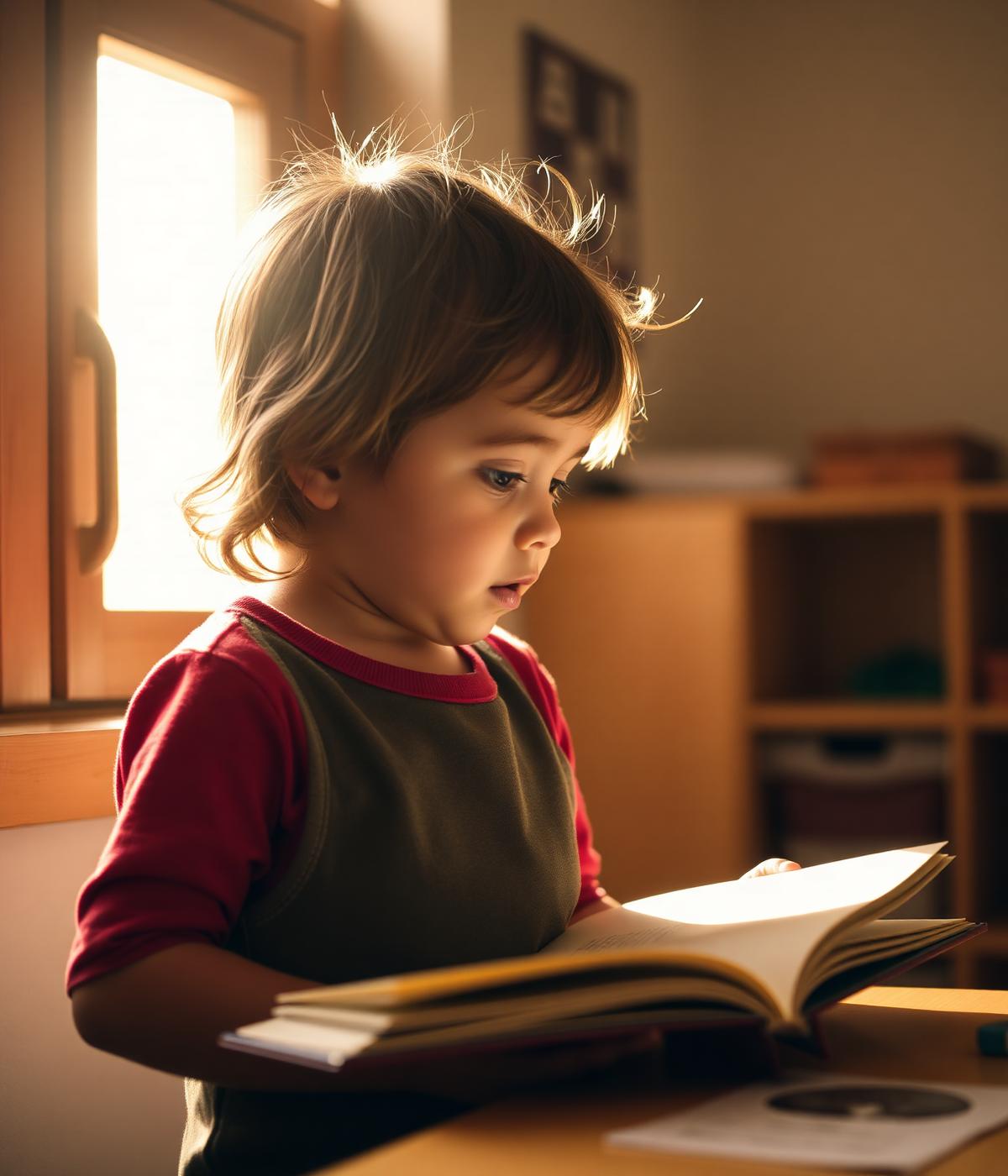 Enfant lisant à la lumière du matin